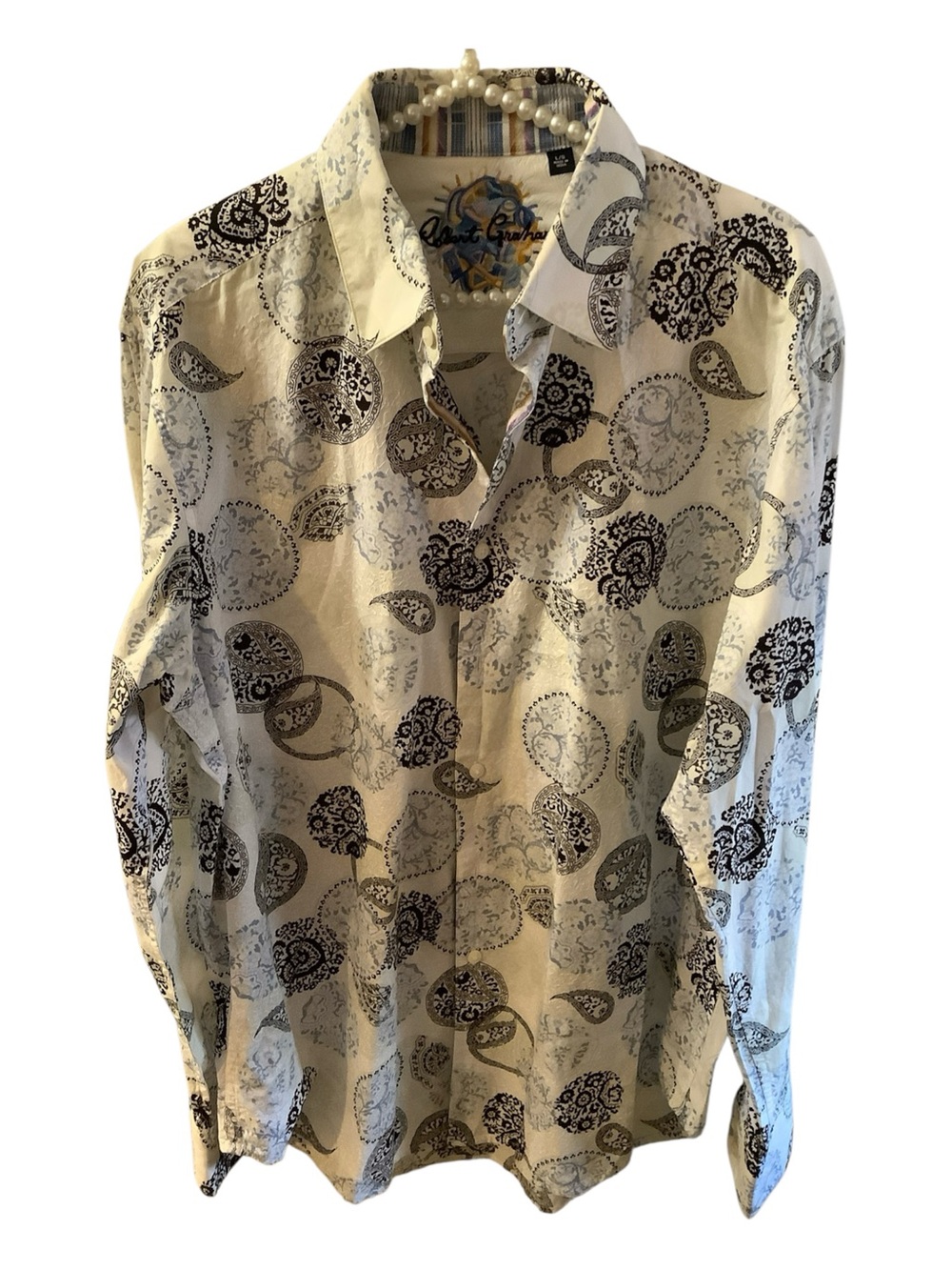 Robert Graham Moeini Sport Shirt Men's Large Embroidered Medallion White
